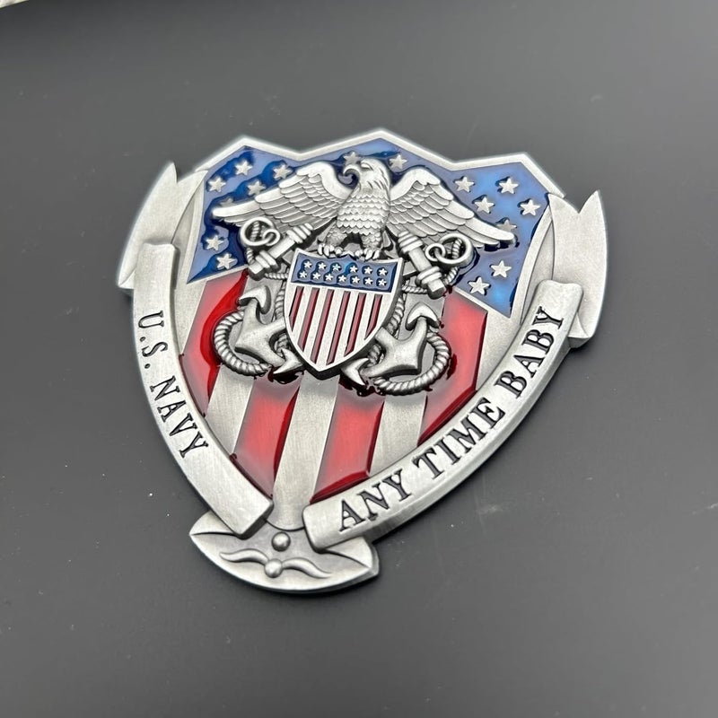 LWQLZY US Navy Veteran Metal Car Emblem 3D Decals Shield Shape with Eagle, Enamel American Flag, 3M Adhesive, Car Medal Gift for Veterans and Military Supporters (US Navy) - Image 2
